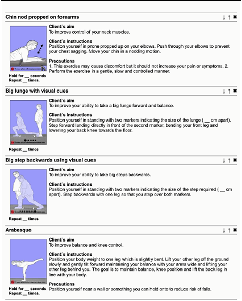 A printed paper physiotherapy exercise sheet